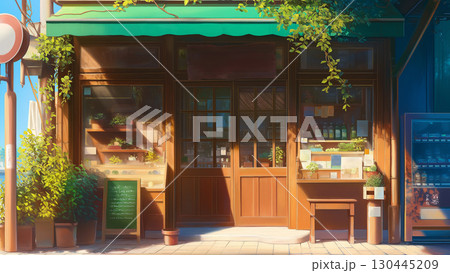 老舗のレトロな商店、アニメ風 130445209