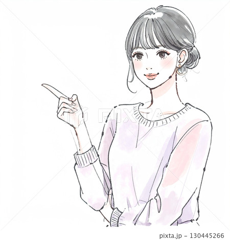 水彩画・手描き風の女性・女の子のイラスト素材 130445266