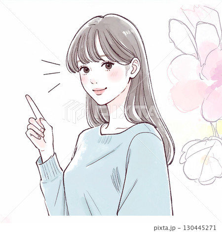 水彩画・手描き風の女性・女の子のイラスト素材 水彩画・手描き風の女性・女の子のイラスト素材 130445271