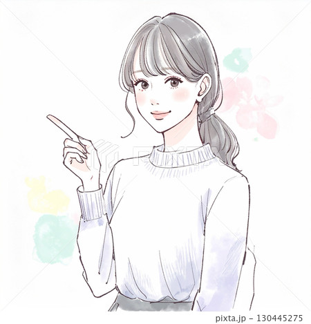 水彩画・手描き風の女性・女の子のイラスト素材 130445275