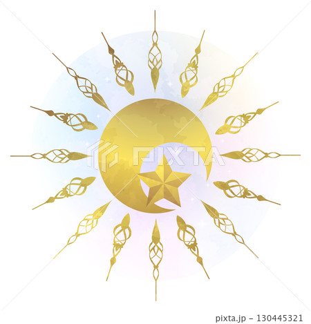 月と星の装飾イラスト 130445321