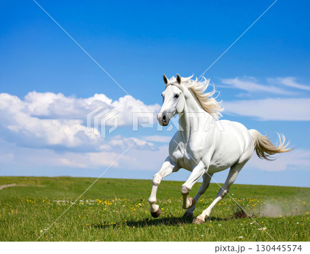 草原を走る白馬 草原を走る白馬 130445574