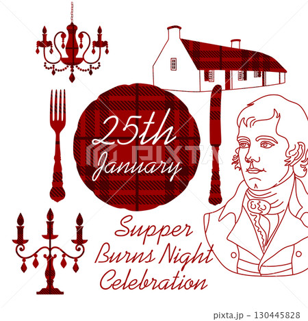 Robert Burns Night 25th January, United Kingdom Scotland background vintage invitation illustration 130445828