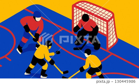 アイスホッケー試合 フラットデザインイラスト 130445986