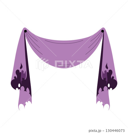 Wide old Halloween banner with ragged edges and ripped holes. Perfect for haunted house decor, spooky parties, posters and eerie festive designs. Creepy textile spooky vector illustration. 130446073