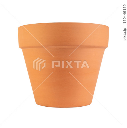 A detailed studio shot of a terracotta flower pot on a white background 130446139