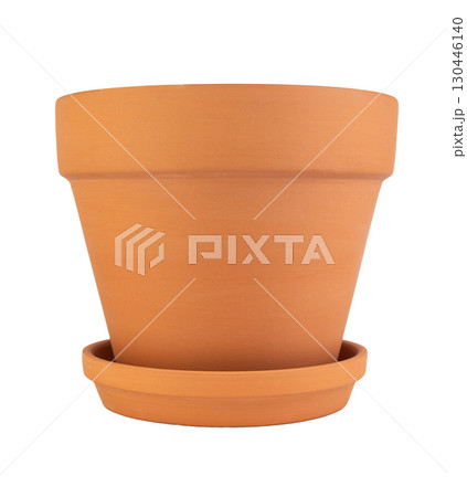 A detailed studio shot of a terracotta flower pot on a white background 130446140