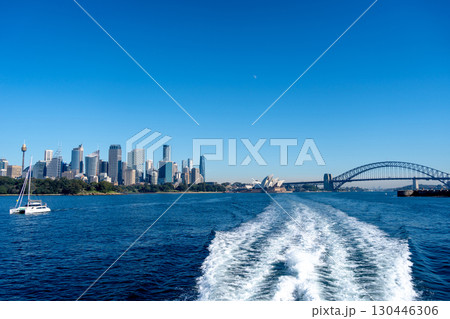 Panoramic view of Sydney skyline and Harbour Bridge 130446306