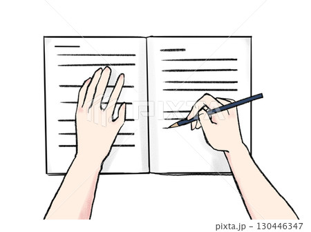 イラスト素材：ノート・手で書く・鉛筆 130446347