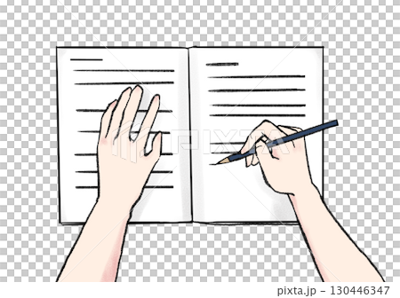 イラスト素材：ノート・手で書く・鉛筆 130446347