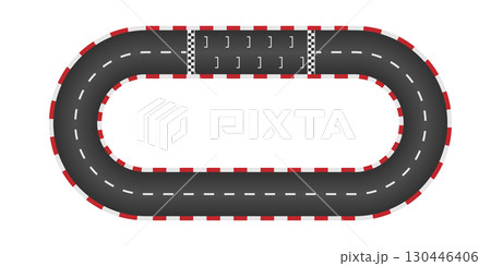 Auto rally road straight circuit top view asphalt racetrack with white grid pattern marking start and finish line competition motor sport vector backdrop speedway illustration for design 130446406