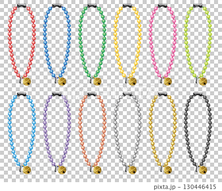 Vector icon set of ball chain with bells | Colorful and simple metal parts illustrations Vector icon set of ball chain with bells | Colorful and simple metal parts illustrations 130446415