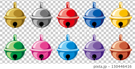 非常適合與其他部件連接!一組帶有棒狀部件的鈴鐺的彩色變體 | 配件向量素材 非常適合與其他部件連接!一組帶有棒狀部件的鈴鐺的彩色變體 | 配件向量素材 130446416