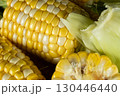 Detailed fresh raw corn cobs with natural texture close-up. 130446440