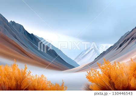 Serene Alpine Landscape with Snow-Capped Mountains and Autumn Foliage Generative AI Serene Alpine Landscape with Snow-Capped Mountains and Autumn Foliage Generative AI 130446543