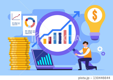 Business Growth Analytics with Coins and Graph Vector Illustration 130446644
