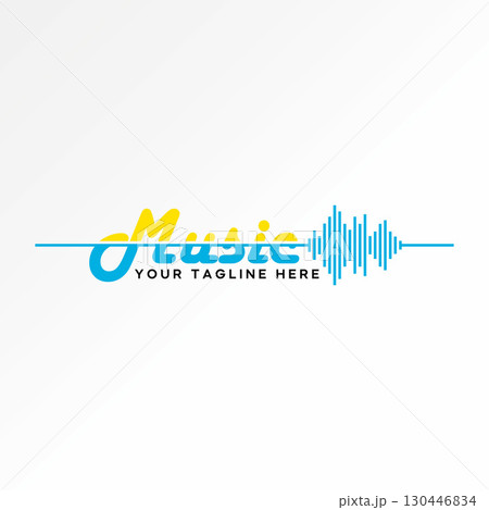 Logo design graphic concept creative premium vector stock image top sell text word Music cut stripe and sound audio wave noise vibration beat energy 130446834