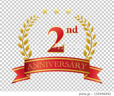 2nd anniversary icon. Red ribbon and decorative frame. 130446892
