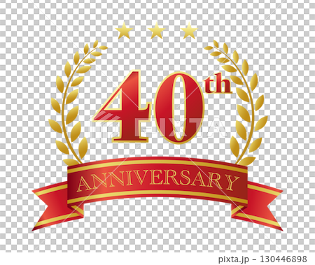 四十周年記念のアイコン。赤いリボンと装飾フレーム。 130446898