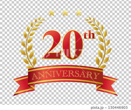 20th anniversary icon. Red ribbon and decorative frame. 130446903