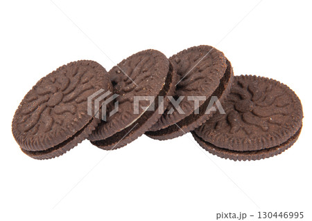Brown chocolate chip cookie isolated on white background. 130446995
