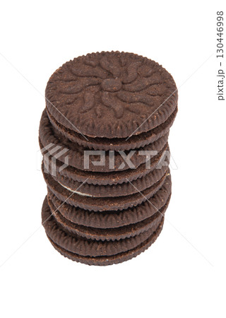 Brown chocolate chip cookie isolated on white background. Brown chocolate chip cookie isolated on white background. 130446998