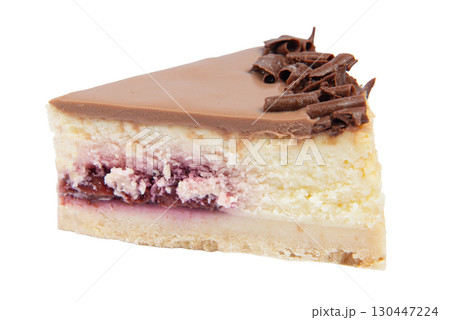 Creamy dark chocolate cheesecake with chocolate isolated on white background Creamy dark chocolate cheesecake with chocolate isolated on white background 130447224