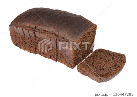 Slices of rye fresh bread on a white background close-up. Slices of rye fresh bread on a white background close-up. 130447295