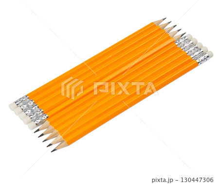 Yellow pencils isolated on white background. Stationery concept Yellow pencils isolated on white background. Stationery concept 130447306