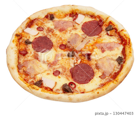 Delicious classic italian Pizza Pepperoni with sausages and cheese mozzarella. Fresh italian classic original pepperoni pizza Delicious classic italian Pizza Pepperoni with sausages and cheese mozzarella. Fresh italian classic original pepperoni pizza 130447403