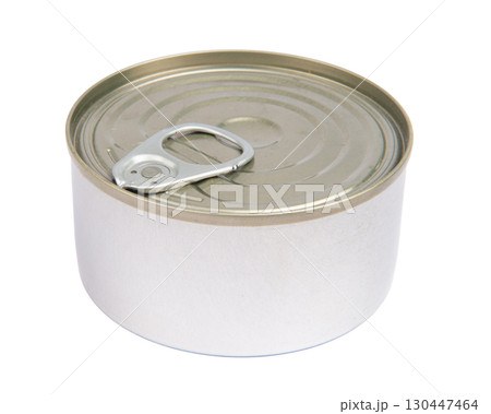 Closed bank of canned food on white background 130447464