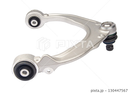 new suspension arm of a vehicle on a white background. New suspension lower control arm of a vehicle, isolated on white background new suspension arm of a vehicle on a white background. New suspension lower control arm of a vehicle, isolated on white background 130447567