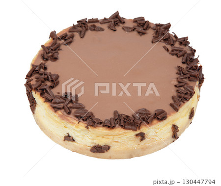 Creamy dark chocolate cheesecake with chocolate isolated on white background Creamy dark chocolate cheesecake with chocolate isolated on white background 130447794