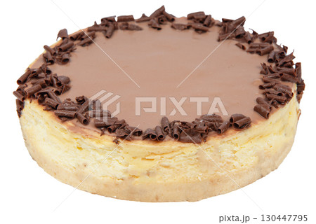 Creamy dark chocolate cheesecake with chocolate isolated on white background Creamy dark chocolate cheesecake with chocolate isolated on white background 130447795