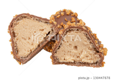 Chocolate wafer candy crispy sweets with filling isolated on the white Chocolate wafer candy crispy sweets with filling isolated on the white 130447878