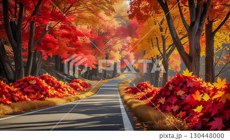 秋の紅葉と落ち葉の背景 130448000