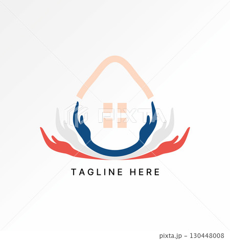 Logo design graphic concept creative premium vector stock image top sell 6 hands up with home like avocado fruit for relax to investing house finance  130448008