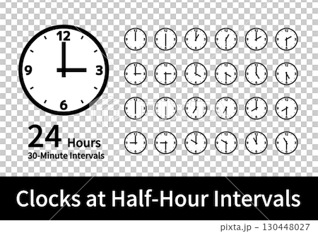 簡單的時鐘向量素材,30分鐘增量,黑色 簡單的時鐘向量素材,30分鐘增量,黑色 130448027