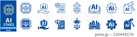 AI ethics icon set. Editable stroke icons 130448170