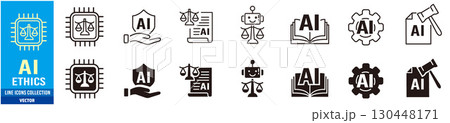 AI ethics icon set. Editable stroke icons 130448171