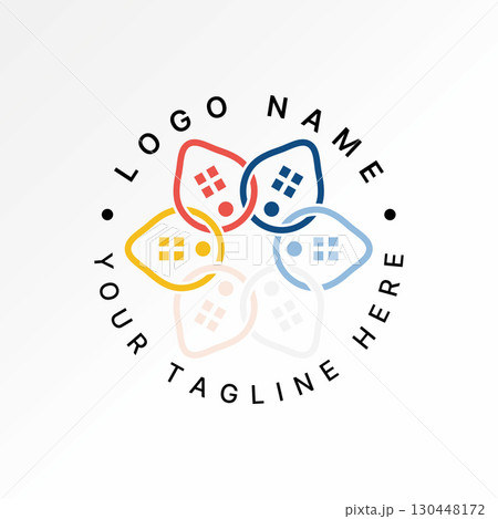 Logo design graphic concept creative premium vector stock image top sell 6 line avocado fruit rotating window and people holding hands to farm service 130448172