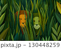 草原に隠れたライオンのトリック的なアートイラスト 130448259