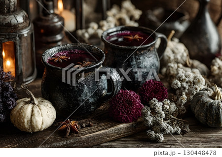 Cozy Autumn Vibes with Mulled Wine and Rustic Decor for Seasonal Celebrations Generative AI Cozy Autumn Vibes with Mulled Wine and Rustic Decor for Seasonal Celebrations Generative AI 130448478