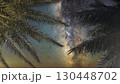 Night sky over tropical palm trees reveals a stunning view of the Milky Way galaxy 130448702