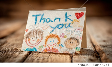 A vibrant thank you card featuring playful drawings and a sincere expression of appreciation 130448731