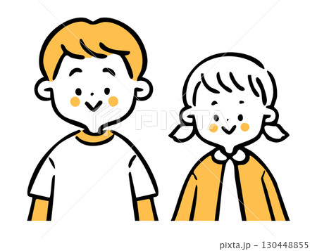 男児と女児　上半身　ベクター（オレンジ） 130448855