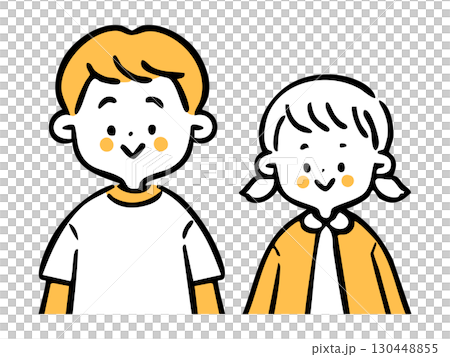 男児と女児　上半身　ベクター（オレンジ） 130448855