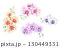 Watercolor orchid flower set. Hand-painted vibrant floral illustration. Elegant petals and buds. Perfect for floral design, cards, fabric prints, stationary 130449331