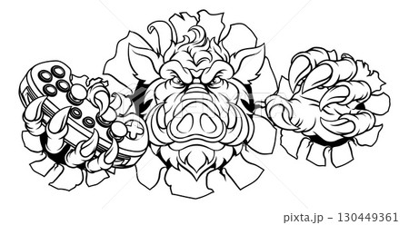 Boar Wild Hog Razorback Warthog Pig Gaming Mascot Boar Wild Hog Razorback Warthog Pig Gaming Mascot 130449361