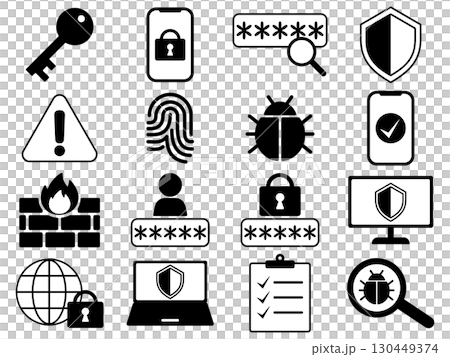 一組 16 個單色安全圖標 130449374